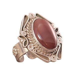 Sterling Boho Carnelian Cabochon Statement Ring